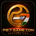 PE7 Game official logo featuring a golden 3D PE7 emblem with Indian flag colors on a dark premium background. alt text